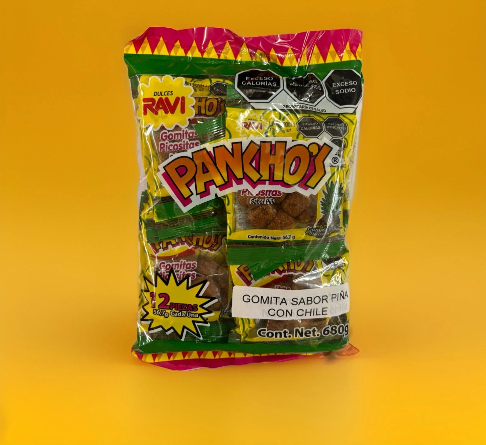 Ravi Pancho's Gomitas Piña Con Chile 680g (12 Pack) BAG  Gummy Pineapple Chilli