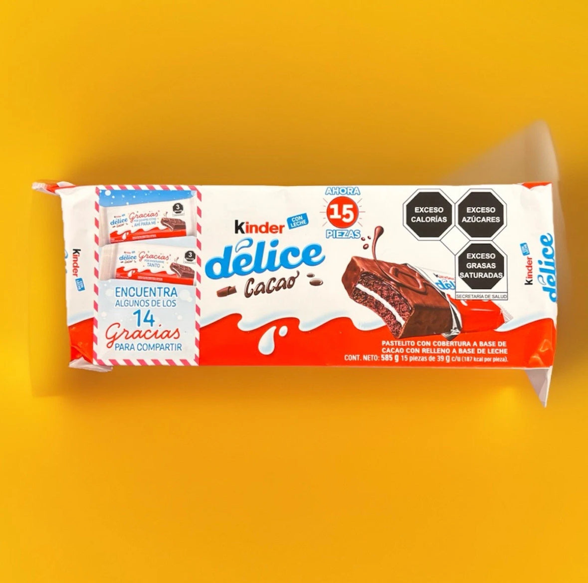 KINDER DELICE (15 Pc)Soft Chocolate Bars with Cocoa and Milk Filling 39g Bars